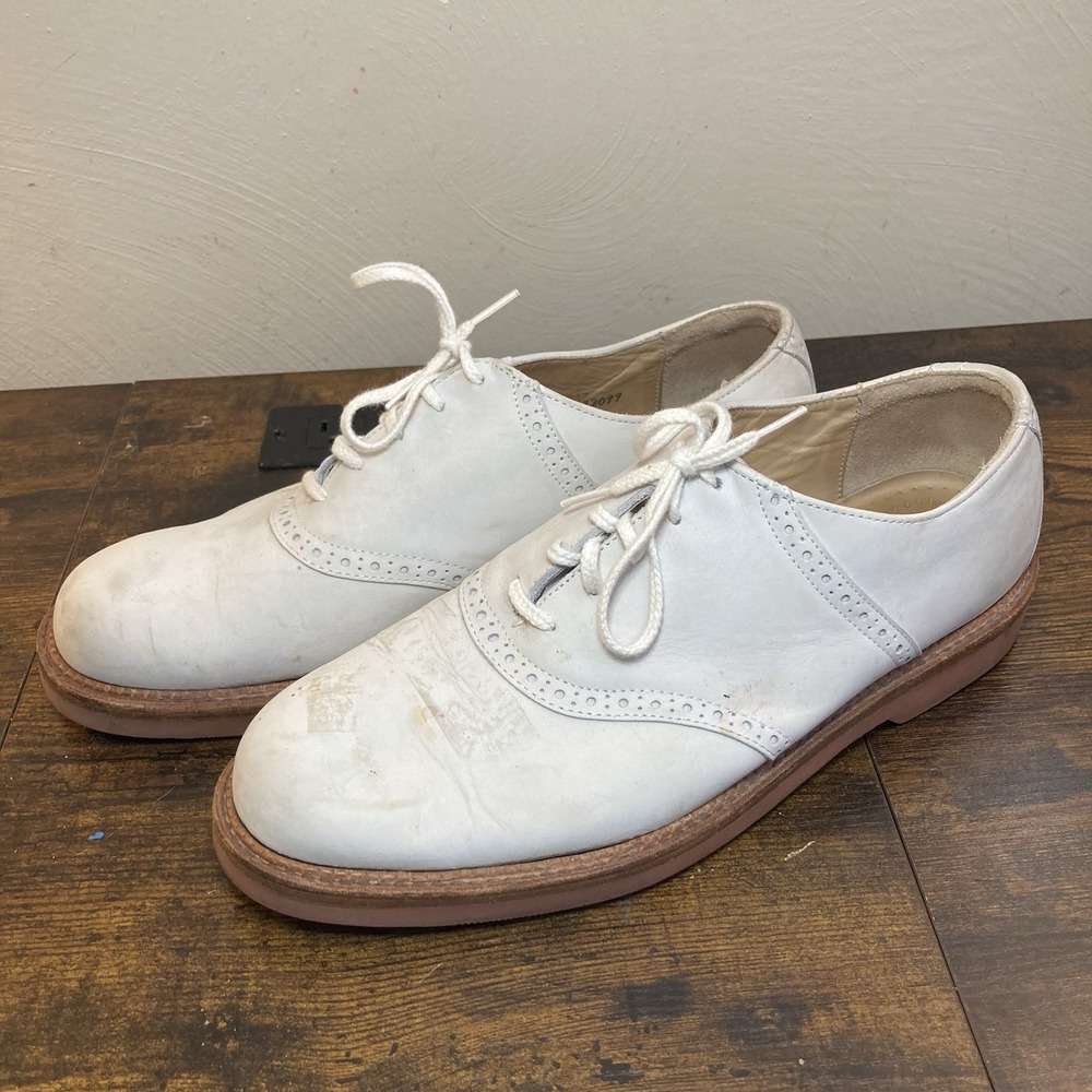 Cole Haan Men's Cap Toe Oxford Semi Brogue White Leather USA Made 10 D
